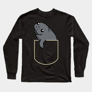 Funny Manatee In The Pocket Gift Dugong Pocket Long Sleeve T-Shirt